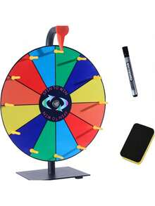 1个旋转奖品转盘 - 20厘米旋转转盘带底座，带标记和可擦除功能，适用于嘉年华派对酒吧幸运游戏 - 彩色 - 查看 3