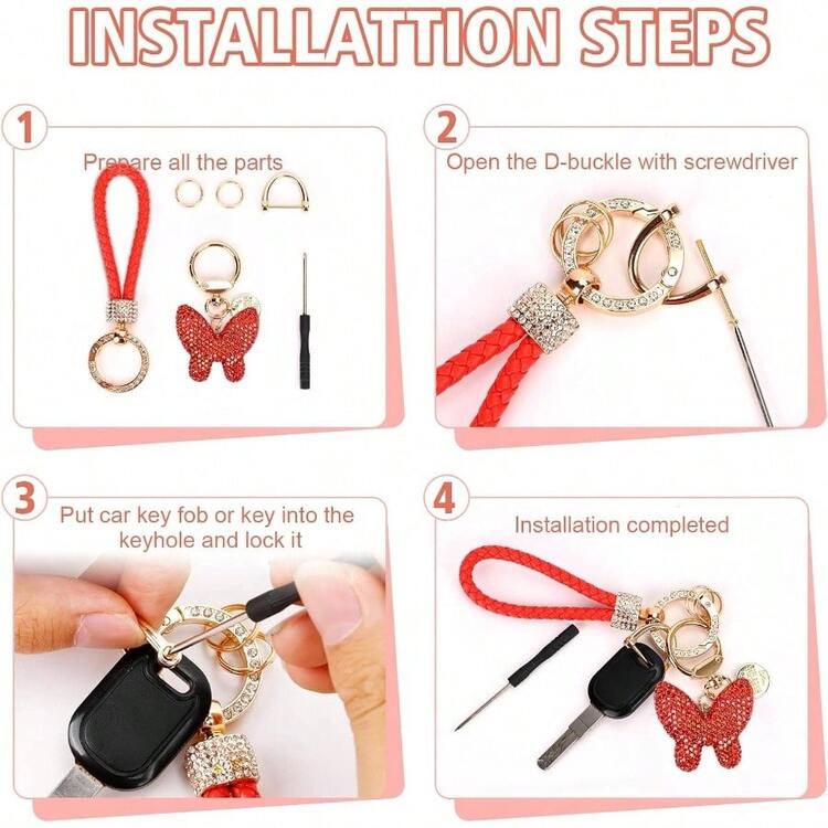 Llavero de coche para mujer con diamantes de imitacin en forma de corazn para nia, bonito llavero para Navidad, regalo personalizado - B-Rojo - Añade 6