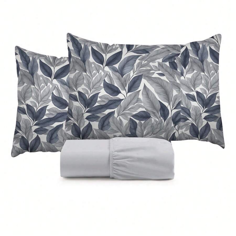 King Size 3-Piece Sheet Set, 400 Thread Count Cotton, Soft Touch, With Elastic And Printed Pillowcases, 50x70cm - 灰色 - 查看 1