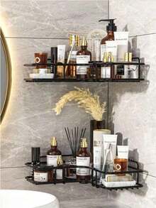 Kit Of 2 Shampoo And Soap Shelves With Adhesive Wall Mount For Bathroom, Kitchen, Laundry Room - 黑色 - 查看 1