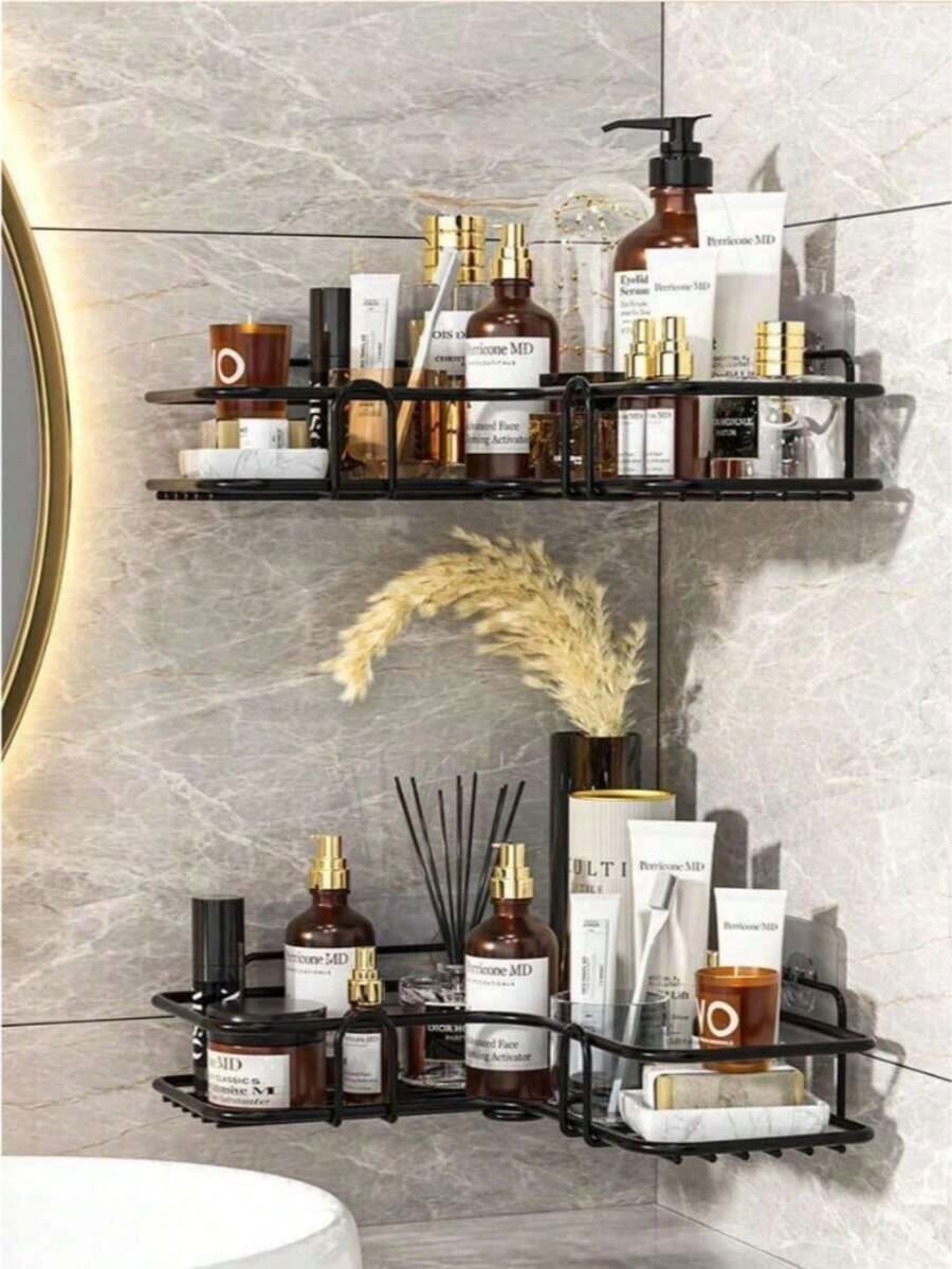 Kit Of 2 Shampoo And Soap Shelves With Adhesive Wall Mount For Bathroom, Kitchen, Laundry Room - 黑色 - 查看 1