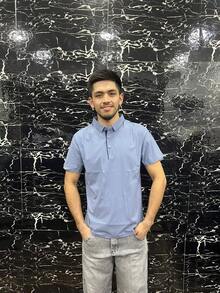 Men's Polo Shirt In Polyamide, Cool Fabric, Elastic, Style And Quality - 霧霾藍 - 查看 8