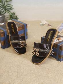 1 Pair Children's Minimalist PU Flat Casual Slippers, Suitable For Summer - Burgundy - View 4