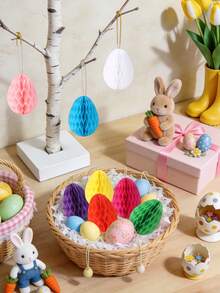 8个复活节彩蛋蜂窝挂饰，彩色复活节彩蛋纸质吊坠，复活节派对装饰，复活节快乐派对背景装饰，复活节装饰，房间装饰，家居装饰，复活节餐桌中心装饰，复活节悬挂装饰，复活节派对用品，复活节礼物派对礼品 - 復活節彩蛋 - 查看 9