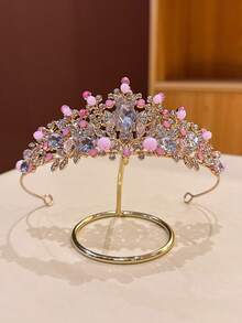 1 pieza Corona de cristal rosa, Accesorio de diadema de princesa de lujo, Regalo de cumpleaños - Rosa - Ver 6