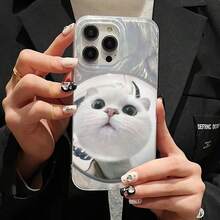 1pieza Funda para Teléfono de Gato Blanco, Carcasa Dura con Borde Suave y Brillo Lujoso, Adecuada para for  16 15 14 13 12 11 Pro Max 14 15 , funda para móvil, fundas movil - Color mezclado 1-1047 - Ver 4