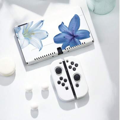 1pc Blue Hibiscus Flower Pattern Protective Case/Cover, Compatible With Switch2 (2025), Switch NS, Switch OLED, Switch Lite, Accessories For Switch2/Switch, Full Set Including Storage Bag, Game Card Case, Best Gift For Switch Players