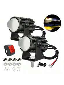 2 Pieces Waterproof Dual Color LED Headlights For Motorcycle And Car With Switch - Black - View 1