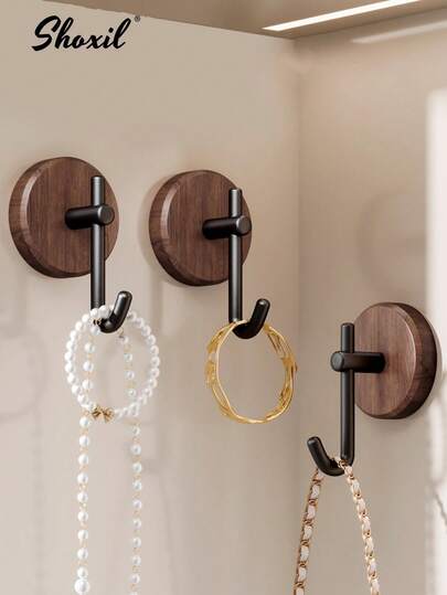 shoxil 1/3/5pcs Modern Wooden Wall Hooks, Waterproof & Durable, Strong Suction, Multi-Purpose Adhesive Hooks, Ideal For Hanging Towels, Clothes, Bath Sponges In Living Room, Kitchen, Bathroom