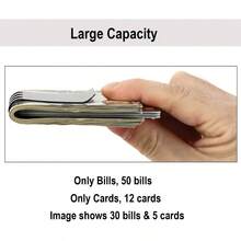 - Pinzas para dinero con resorte de acero para dinero en efectivo de gran capacidad, portafolios minimalista con bolsillo frontal - negro - - Ver 4