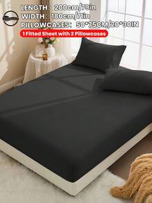 2/3 Pcs 100% Cotton Bedsheet Set, Solid Color Bedding Set, Comfortable Home Textile, Soft & Breathable Anti-Pilling Mattress Protector, Skin-Friendly Bed Cover Set, Suitable For All Seasons, Fits Twin, Full, Queen, King Size Beds - Black - View 34