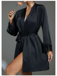 رداء حرير ناعم بلون أحادي أنيق بربطة الخصر، مناسب للعرائس وصبايا العروس والاستخدام المنزلي، رداء قصير للموسم الزفاف، قميص نوم وملابس نوم من الحرير الناعم، بيجامة نسائية من الشيفون المنقط والشبك، هدية عيد الحب وهدية رأس السنة الجديدة