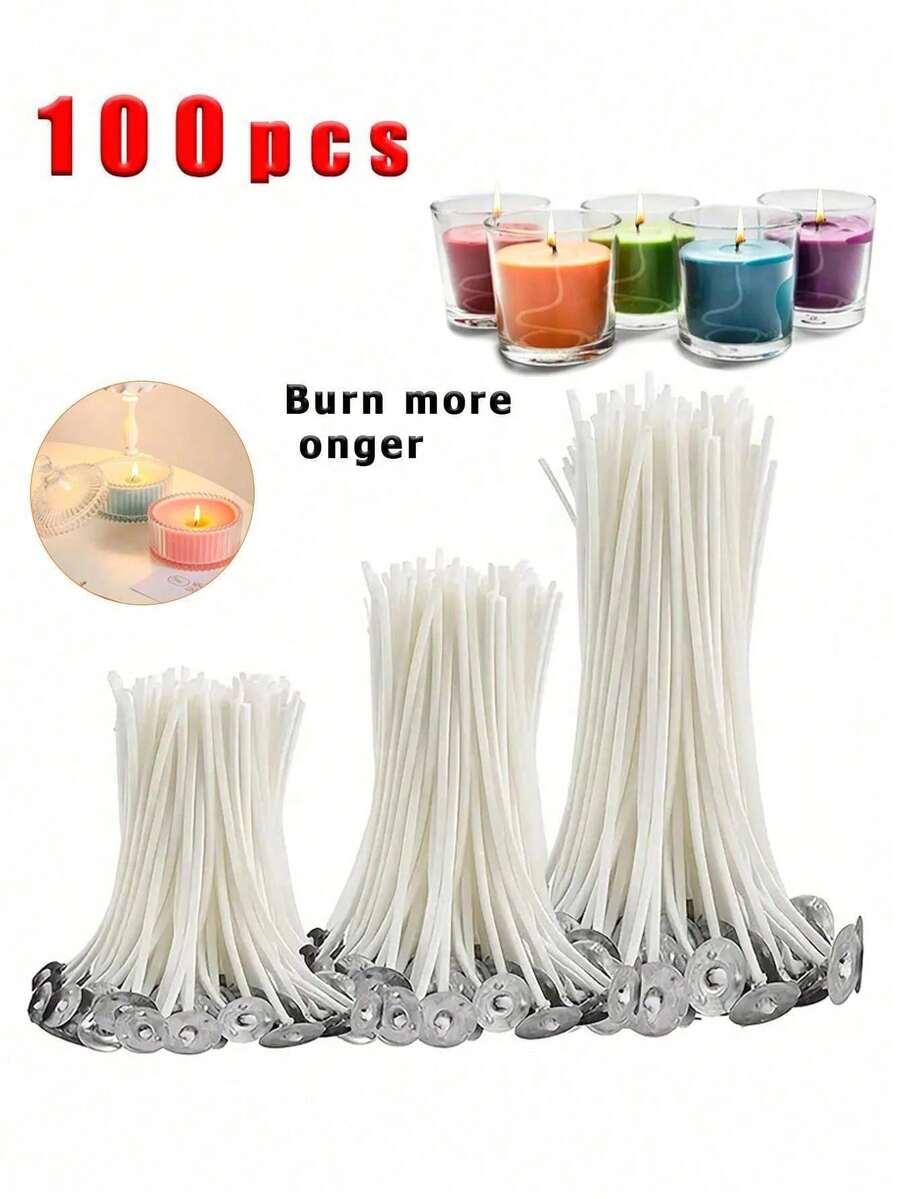 100根蜡烛芯，用于制作蜡烛，含蜡蜡烛芯，DIY蜡烛制作，无烟蜡烛芯，适合返校季、情人节、斋月等场合。 - 白色 - 查看 1
