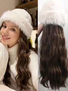26-Inch White Cap + Detachable Synthetic Fiber Wig, High-Temperature Synthetic Fiber Brown Curly Hair, Suitable For Everyday Wear. - Brown - View 11