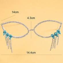 1 Pair Of Full-Set Rhinestone And Blue-Green Gemstone Tassel Glasses, Y2K Millennium-Style Cyberpunk Accessories, Eye-Catching For Street Photography And Nightclub, Futuristic Statement Piece - Kiểu thứ ba - Xem 3