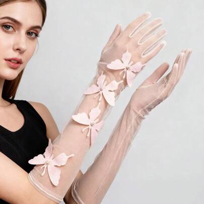 1 Pair Vintage Sweet Satin Ruffle Arm Sleeves, Black And Pink, Suitable For Valentine's Day, New Year, Wedding