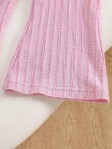 2pcs Baby Girls' Outfit Set, Floral Decorated Ruffle Strap Top And Solid Color Flared Pants, Fresh And Gentle Style, Cute And Playful, Suitable For Casual Daily Wear, Spring/Summer - Pink - View 8