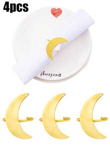 4-12pcs/Set Eid Mubarak Golden Crescent Moon Napkin Rings, Holiday & Daily Home Party Hotel Dining Table Decor