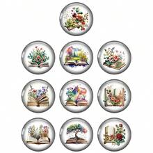 Abstract Art Book With Flowers Tree Pattern 12mm/20mm/25mm Round Photo Glass Cabochon Demo Flat Back Making Findings