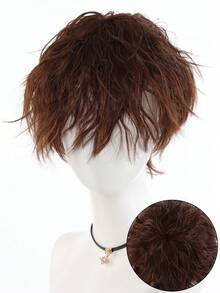 男女通用合成短款波浪卷假发，黑色/金色可选，适合角色扮演、派对、万圣节、圣诞节和日常佩戴，耐热