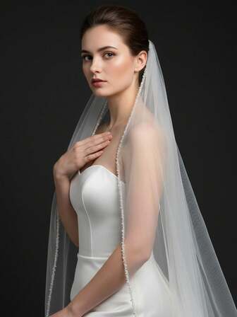 1 st handgjord kristallpärlslöja, lämplig för bröllopsceremoni, bröllopsfotograferingsrekvisita och möhippa, med metallhårkam, alla hjärtans dag-tillbehör