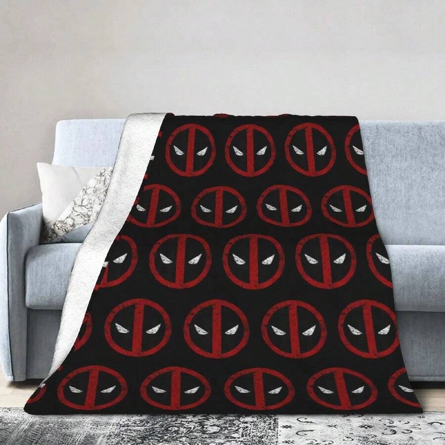 Deadpool Hero Movie Blanket Flannel Decoration Comics Mask Icon Multi-Function Thin Throw Blankets For Bedding.Jpg - White - View 1