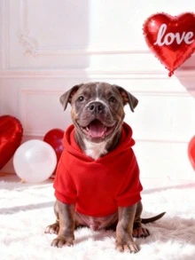 LUCKIE LABO 1pc Love Paw Print Warm & Comfortable Casual Sweatshirt, Suitable For Indoor & Outdoor Wear For Cats & Dogs, Valentine's Day - Red - View 3