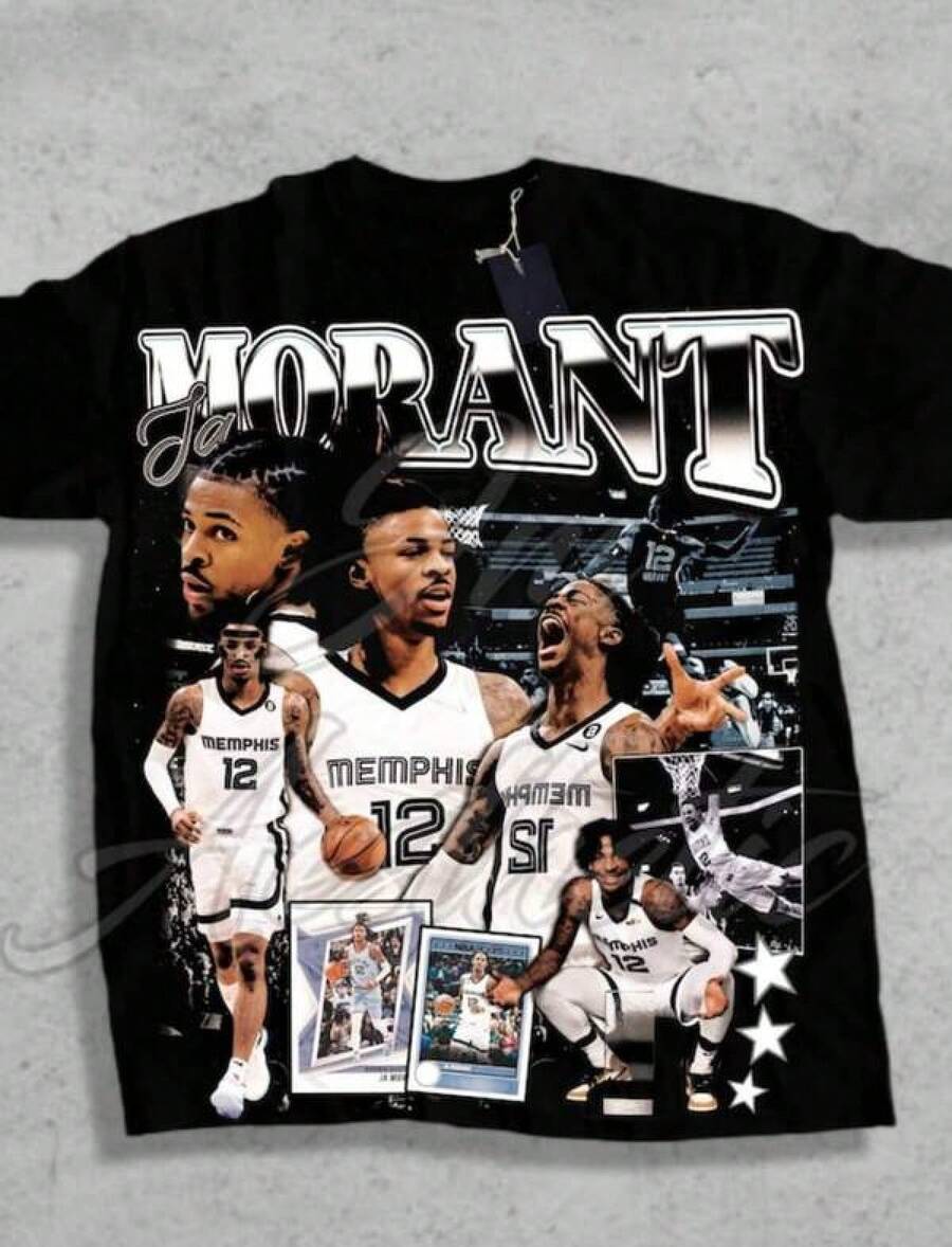 Limited Ja Morant Basketball Unisex Graphic Tee Shirt Men & Women - 黑色 - 查看 1