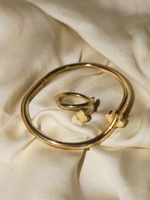 2 件不锈钢 18K 镀金四叶草指甲手链和戒指奢华珠宝婚礼套装 - 釘子 - 查看 9