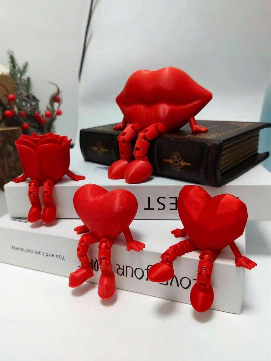 1件情人节3D打印玫瑰花心形装饰品，创意心形小熊手捧永生玫瑰花束，桌面家居装饰礼品，适合送给女友的浪漫惊喜、生日周年纪念礼物，可爱装饰摆件，适用于家居、办公室、汽车、显示器等场所。