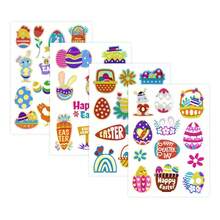 4张复活节卡通彩蛋装饰贴纸，图案为复活节彩蛋和兔子卡通人物。适用于文具、复活节贺卡、日记本、杯子、笔记本、计划本、剪贴簿、杂志、装饰贴纸、生日/节日礼物、复活节礼物、文具用品、剪贴簿用品、返校用品、复活节家居装饰。