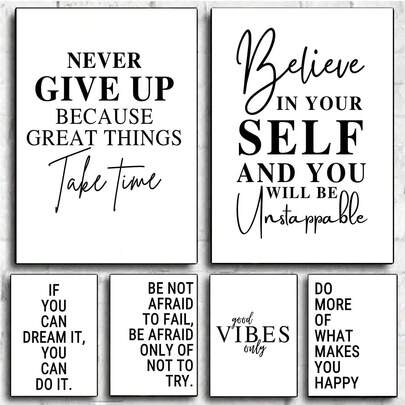 1/6PCS Motivational Posters,Printable Office Decor For Women,Inspirational Work Quotes,Modern Home Office Wall Art,Canvas Art Wall, Room Poster, Home Decoration,Room Decoration Supplies, Bedroom, Living Room Decoration, Optional Frame