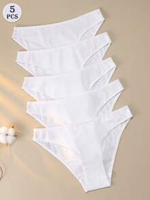 5件装女士低腰纯色透气亲肤内裤