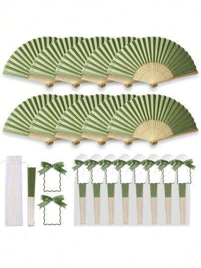 Set di ventagli pieghevoli eleganti, include biglietto di ringraziamento e sacchetto regalo, ventaglio pieghevole in bambù da tenere in mano adatto come regalo per damigelle e decorazione per matrimoni, perfetto per feste, eventi e accessorio estivo