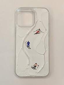 1pc Cute Cartoon Creative 3D Effect Cartoon Ski People Snow Phone Case Compatible With IPhone 17 Pro Max 17 Pro Air 16 15 14 13 12 11 Pro Max Plus Soft TPU Back Cover - White - View 5