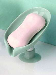 Leaf-Shaped Soap Dish, Draining Soap Holder, Bathroom Accessories, Suction Cup Soap Dish, Bathroom Soap Box, Leaf-Shaped Soap Dish, Draining Rack, No Drilling Bathroom Accessories With Suction Cup, Anti-Slip Soap Tray - Multicolor - View 3