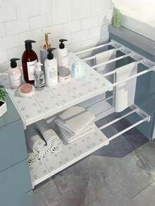 1pc Wardrobe Shelf, Multi-Layer Storage Rack, No-Nail Expandable Dorm Cabinet, Bathroom Kitchen Shelf, Storage Cabinet, Multi-Layer Shelving Unit - Multicolor - View 2