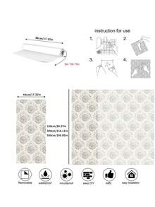 1卷44厘米灰色曼陀罗图案壁纸，波西米亚风格，可移除PVC壁纸，采用现代中性自粘设计。适用于橱柜装饰、卧室装饰、带自粘贴纸的墙板以及传统壁纸应用。 - 彩色 - 查看 8