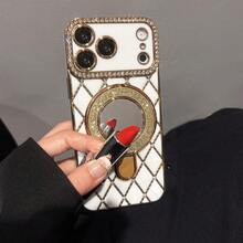 Mirrored Stand Lattice Electroplated Laser Engraved TPU Phone Case, Suitable For IPhone - Multicolor - View 19