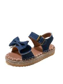1 Pair Girls' Denim Minimalist Fashion Woven Bottom Open Toe Summer Flat Sandals - Blue - View 6