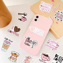 50pcs Funny Coffee Stickers Cute Pink Aesthetic Stickers Pack Kawaii Coffee Ins Decoration Stickers Cartoon Coffee Cup Stickers Vinyl Waterproof Stickers For Journaling Computer Scrapbook Luggage Water Bottle Phone - Pink - View 5