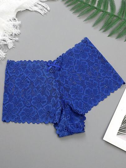 Jacquard Floral Lace Sexy Women's Briefs With Bow Detail, Fashionable, Comfortable, Breathable, Skin-Friendly, Alluring Women's Underwear