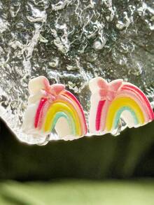 1Pair/Set Cute Shell Dolphin Rainbow Ear Clips Painless Wear Perfect Gift For Girls - A - View 3