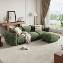 Deep Cushioned Comfort | Mid-Century Modern Chenille Loveseat Sofa - 2-Seater Soft Cloud Couch With Thick Cushion, High Resilience Sponge, Boneless Design For Small Spaces, Living Room, Apartment  Love Seat Sofa,75.2 Inch Chenille Fabric Cloud Couch, 23.2" Deep Seat Boneless Couch For Small Spaces, Apartment, Office - 墨綠色 - 查看 8