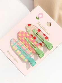 3件套女士情人节爱心格子水果无缝侧夹刘海发夹，时尚发饰