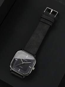 男士礼品套装（4件套） - 经典时尚方形表盘休闲商务石英腕表 + 手链 + 项链 + 戒指（不含表盒）