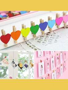 心形木制衣夹，迷你衣夹，照片夹，家居及婚礼装饰文具 - 彩色 - 查看 11