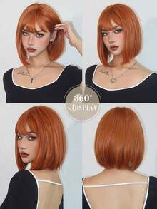 12 Inch Short Orange Wig Wiith Bangs Bob Wig Straight Cosplay Wig Heat Resistant Synthetic Wigs For Women Party Wig Hair Girl Gift Wigs - Multicolor - View 7