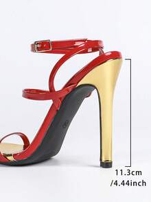 Jin Bei Qi Women's High Heel Shoes, Round Toe, Patent Leather, Color Block, Multi-Strap Criss-Cross Ankle Strap, Open Toe, Outdoor Party Stilettos, Elegant Fashion Heels, Suitable For All Seasons, Fashionable Party, Banquet, Romantic Formal Red High Heels - Red - View 3