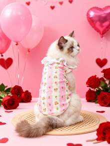 春夏蕾丝兔毛宠物服装，情人节及婚礼季猫咪服饰，透气轻便的犬猫套装，可系牵引绳的短腿猫咪防掉毛背心 - 彩色 - 查看 5